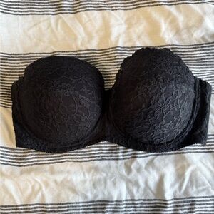 Torrid Black Lace Strapless Bra with Molded Cups